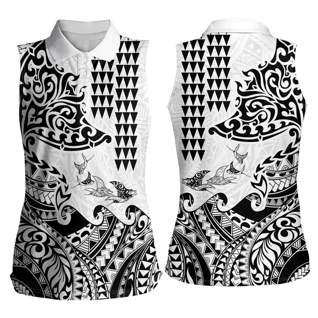 Hawaiian Tribal Manta Ray Women Sleeveless Polo Shirt Kakau Tattoo and Polynesian Art Motif Pattern LT03 - Polynesian Pride