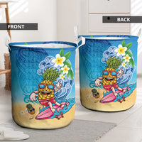 Hawaiian Funny Pineapple Surfing Laundry Basket Beach with Tribal Kakau and Plumeria