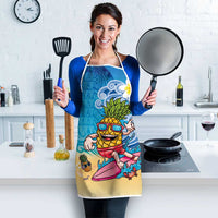 Hawaiian Funny Pineapple Surfing Apron Beach with Tribal Kakau and Plumeria