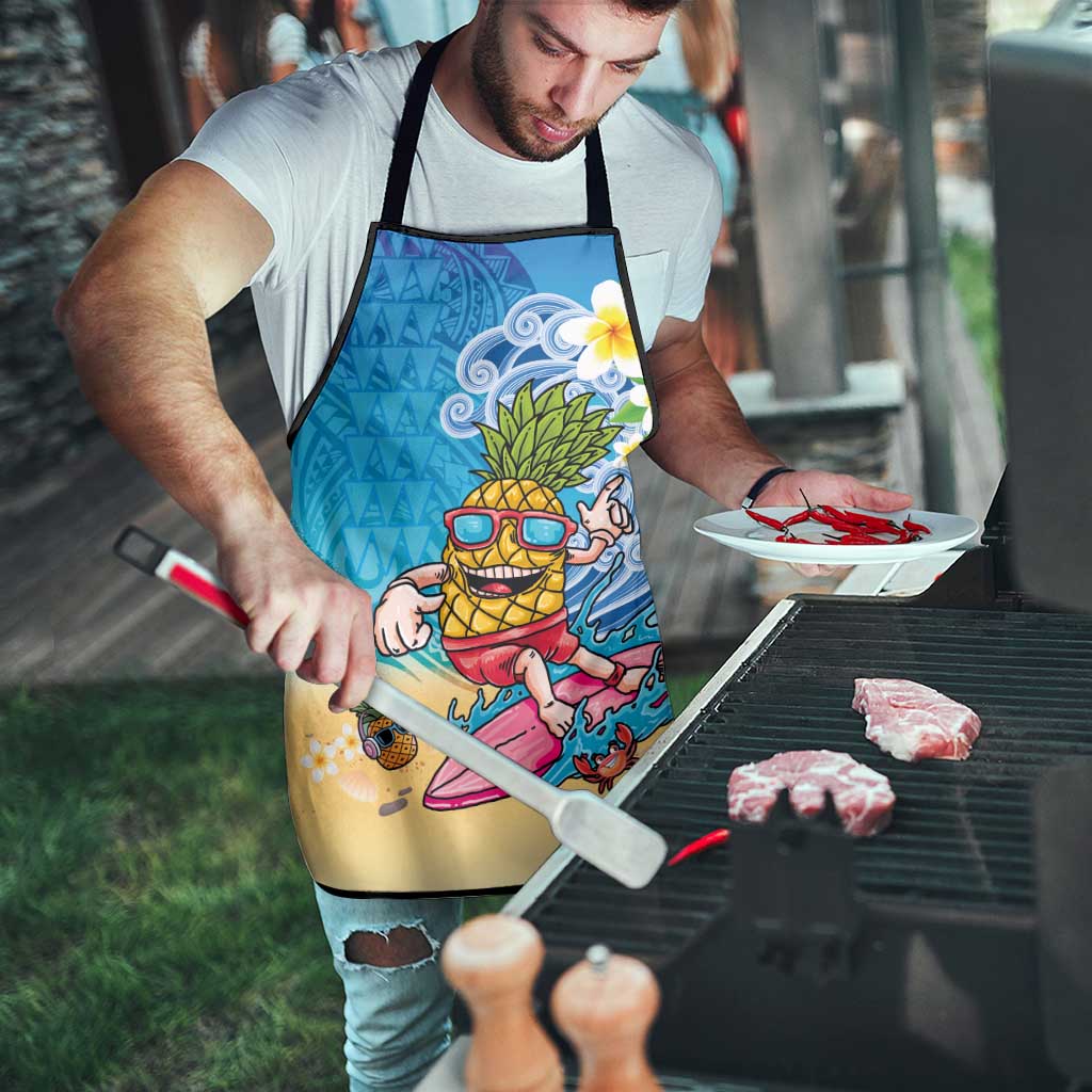 Hawaiian Funny Pineapple Surfing Apron Beach with Tribal Kakau and Plumeria