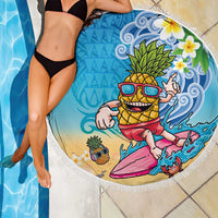 Hawaiian Funny Pineapple Surfing Beach Blanket Beach with Tribal Kakau and Plumeria