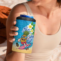 Hawaiian Funny Pineapple Surfing 4 in 1 Can Cooler Tumbler Beach with Tribal Kakau and Plumeria LT03 - Polynesian Pride