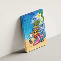 Hawaiian Funny Pineapple Surfing Canvas Wall Art Beach with Tribal Kakau and Plumeria
