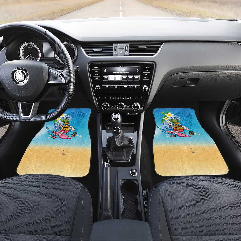 Hawaiian Funny Pineapple Surfing Car Mats Beach with Tribal Kakau and Plumeria