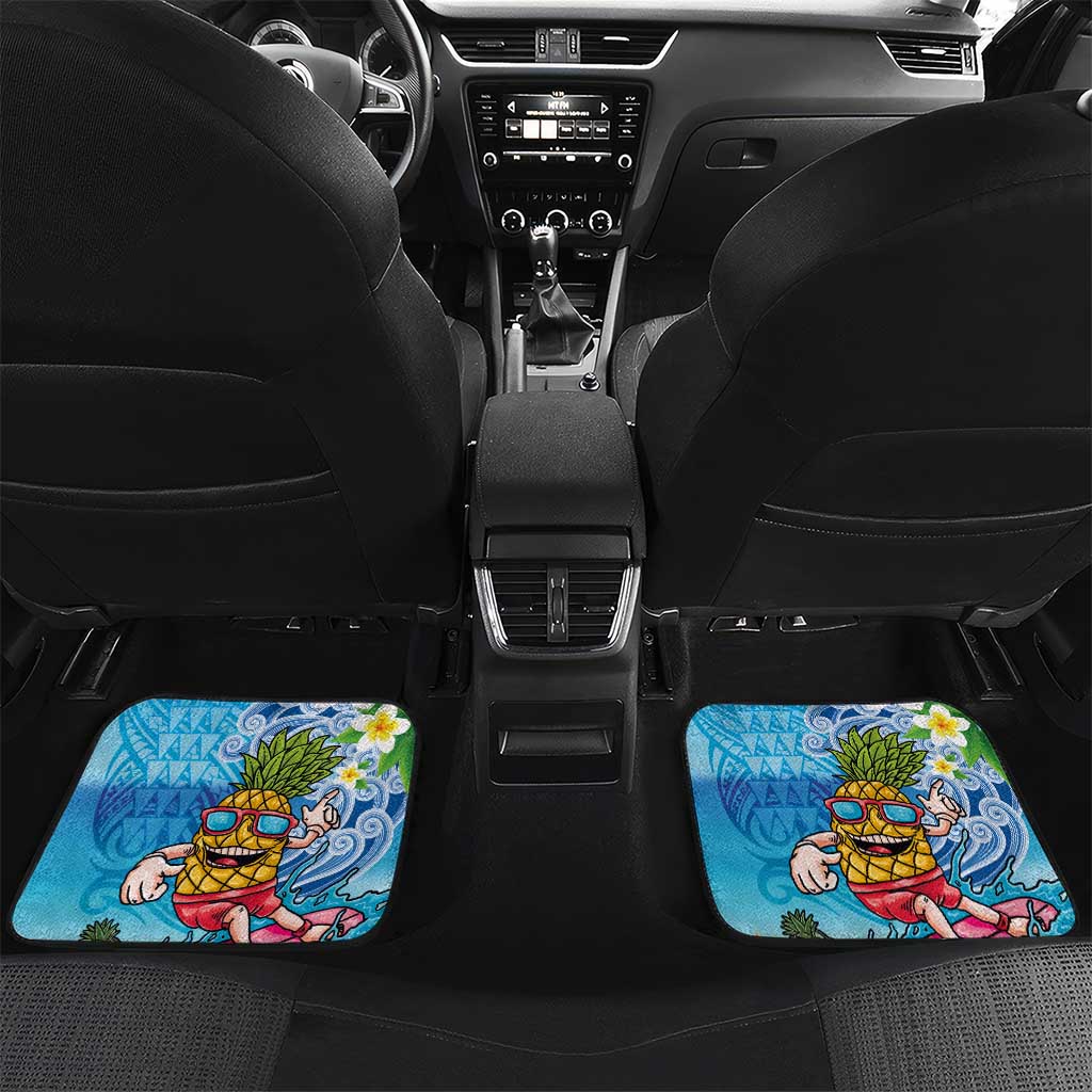 Hawaiian Funny Pineapple Surfing Car Mats Beach with Tribal Kakau and Plumeria