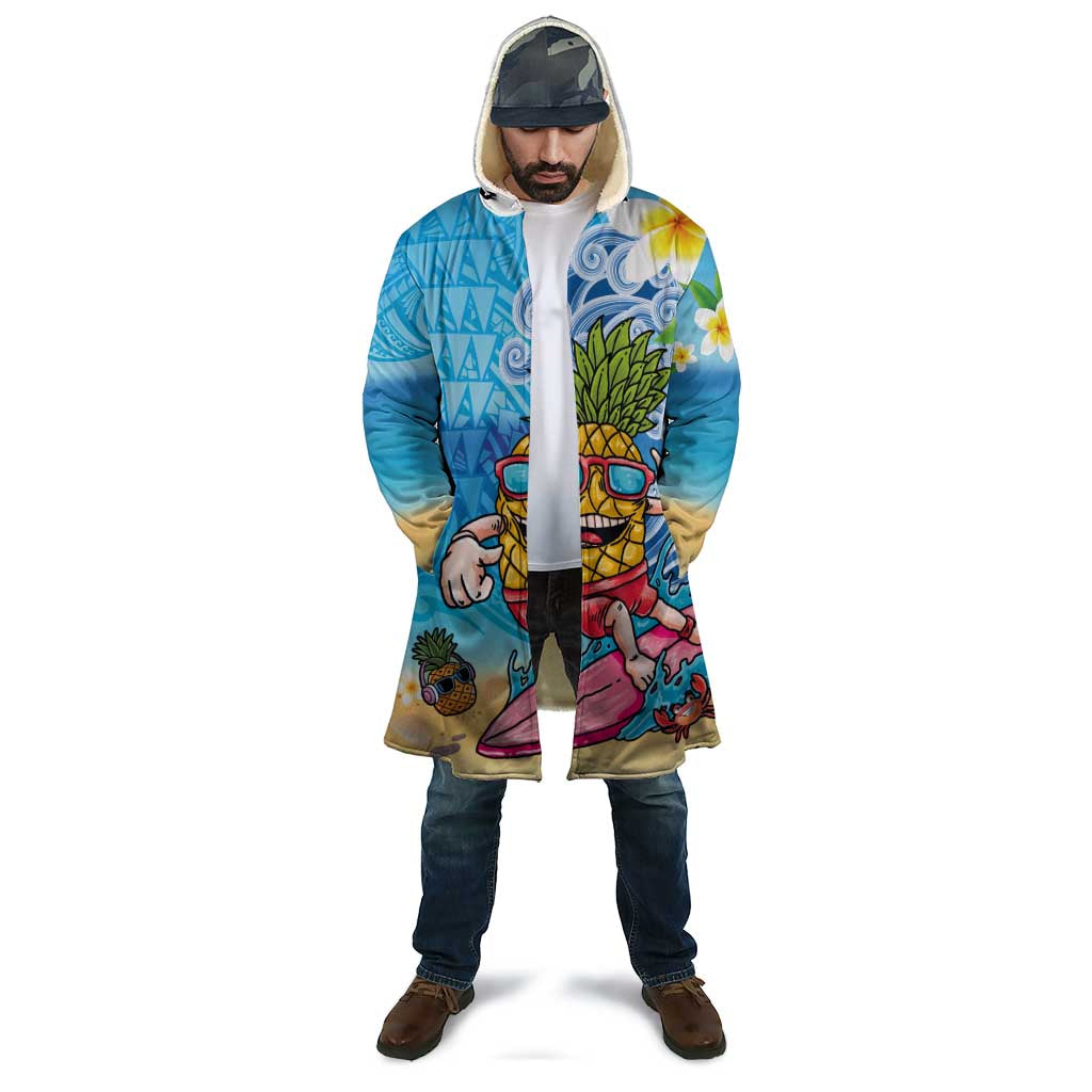 Hawaiian Funny Pineapple Surfing Cloak Beach with Tribal Kakau and Plumeria