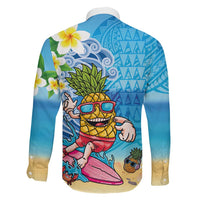Hawaiian Funny Pineapple Surfing Family Matching Long Sleeve Bodycon Dress and Hawaiian Shirt Beach with Tribal Kakau and Plumeria LT03 - Polynesian Pride