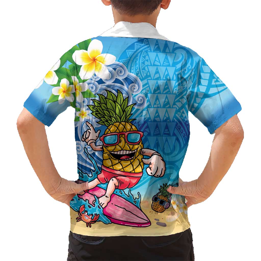 Hawaiian Funny Pineapple Surfing Family Matching Mermaid Dress and Hawaiian Shirt Beach with Tribal Kakau and Plumeria LT03 - Polynesian Pride