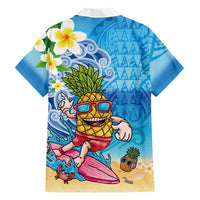 Hawaiian Funny Pineapple Surfing Family Matching Off Shoulder Short Dress and Hawaiian Shirt Beach with Tribal Kakau and Plumeria LT03 - Polynesian Pride