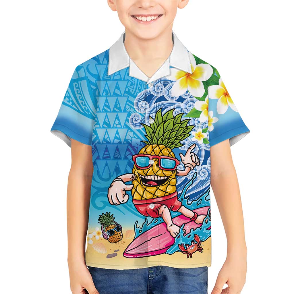 Hawaiian Funny Pineapple Surfing Family Matching Puletasi and Hawaiian Shirt Beach with Tribal Kakau and Plumeria LT03 Son's Shirt Multicolor - Polynesian Pride