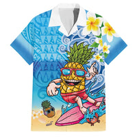 Hawaiian Funny Pineapple Surfing Family Matching Tank Maxi Dress and Hawaiian Shirt Beach with Tribal Kakau and Plumeria LT03 Dad's Shirt - Short Sleeve Multicolor - Polynesian Pride