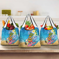 Hawaiian Funny Pineapple Surfing Grocery Bag Beach with Tribal Kakau and Plumeria