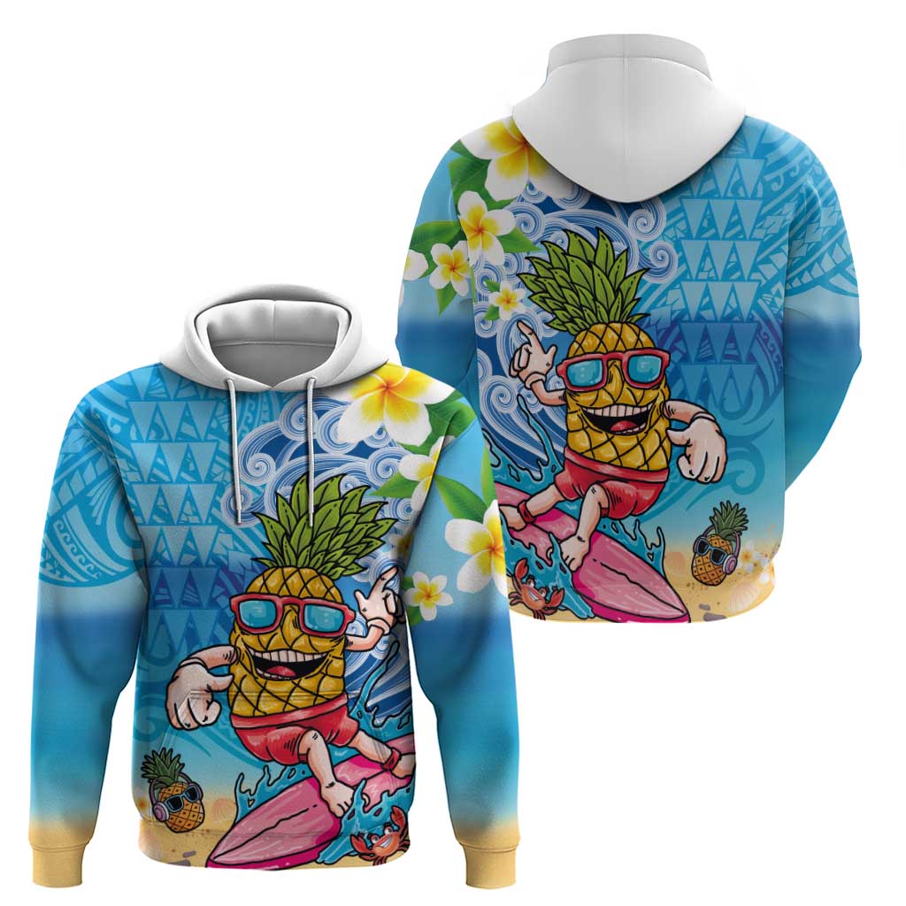 Hawaiian Funny Pineapple Surfing Hoodie Beach with Tribal Kakau and Plumeria LT03 - Polynesian Pride