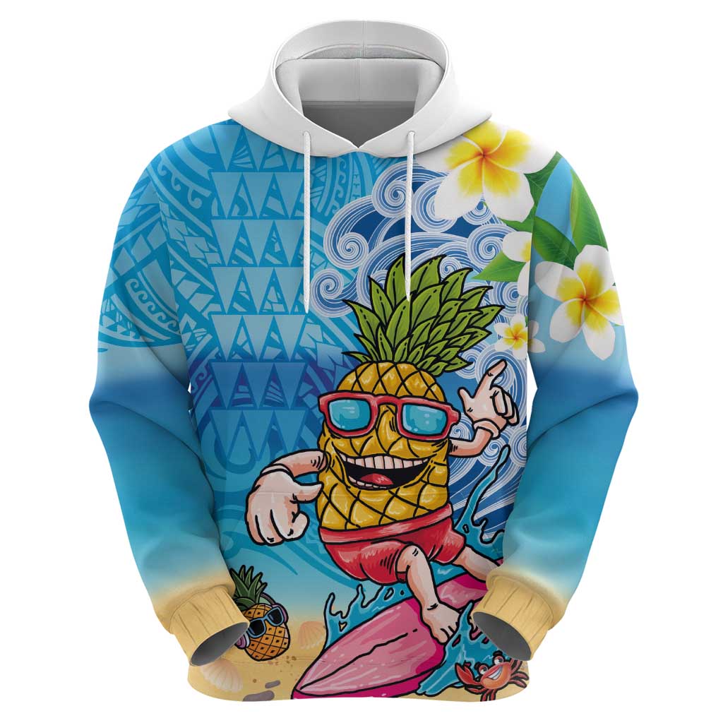 Hawaiian Funny Pineapple Surfing Hoodie Beach with Tribal Kakau and Plumeria LT03 - Polynesian Pride