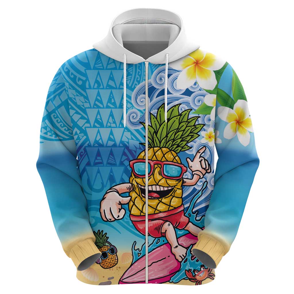 Hawaiian Funny Pineapple Surfing Hoodie Beach with Tribal Kakau and Plumeria LT03 - Polynesian Pride