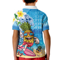 Hawaiian Funny Pineapple Surfing Kid Polo Shirt Beach with Tribal Kakau and Plumeria