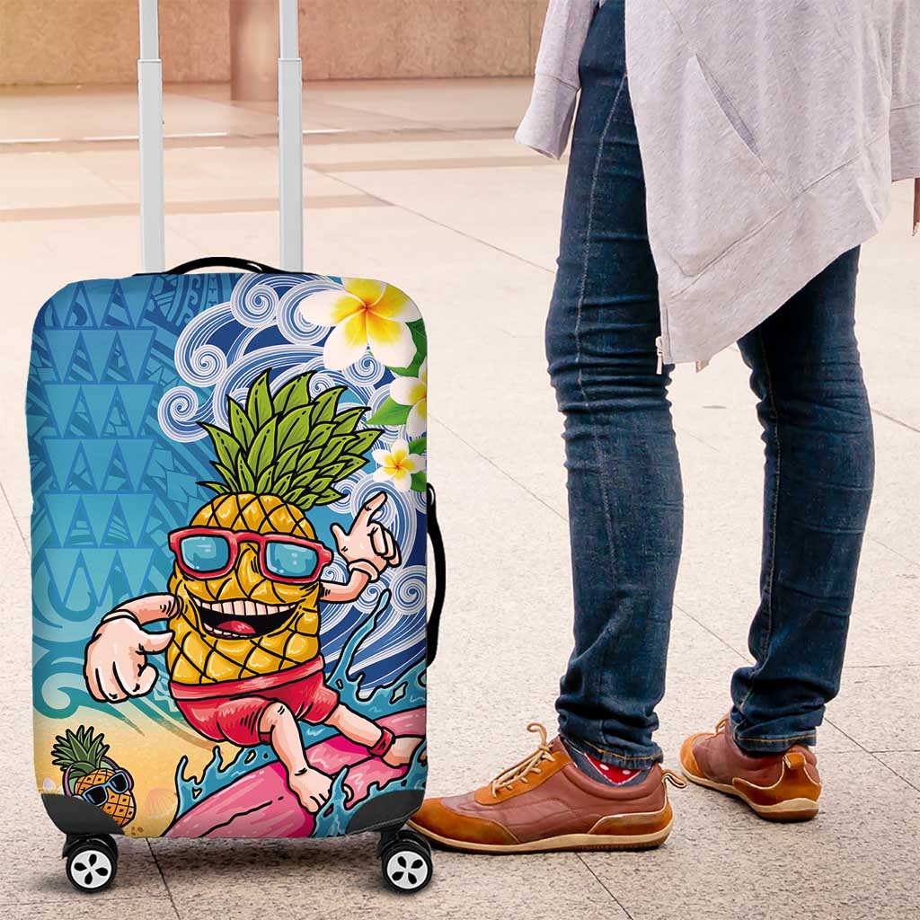 Hawaiian Funny Pineapple Surfing Luggage Cover Beach with Tribal Kakau and Plumeria