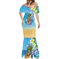 Hawaiian Funny Pineapple Surfing Mermaid Dress Beach with Tribal Kakau and Plumeria