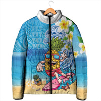 Hawaiian Funny Pineapple Surfing Padded Jacket Beach with Tribal Kakau and Plumeria