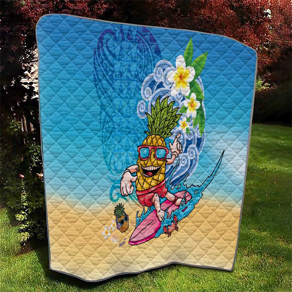 Hawaiian Funny Pineapple Surfing Quilt Beach with Tribal Kakau and Plumeria