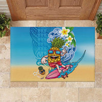 Hawaiian Funny Pineapple Surfing Rubber Doormat Beach with Tribal Kakau and Plumeria