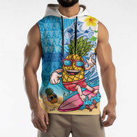 Hawaiian Funny Pineapple Surfing Sleeveless Hoodie Beach with Tribal Kakau and Plumeria