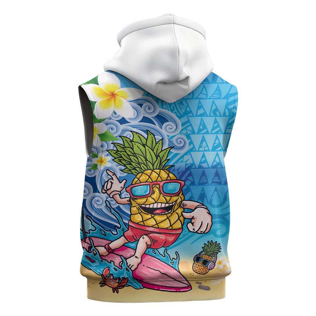 Hawaiian Funny Pineapple Surfing Sleeveless Zip Hoodie Beach with Tribal Kakau and Plumeria LT03 - Polynesian Pride