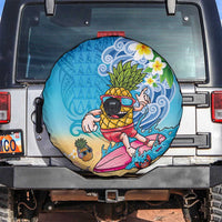 Hawaiian Funny Pineapple Surfing Spare Tire Cover Beach with Tribal Kakau and Plumeria