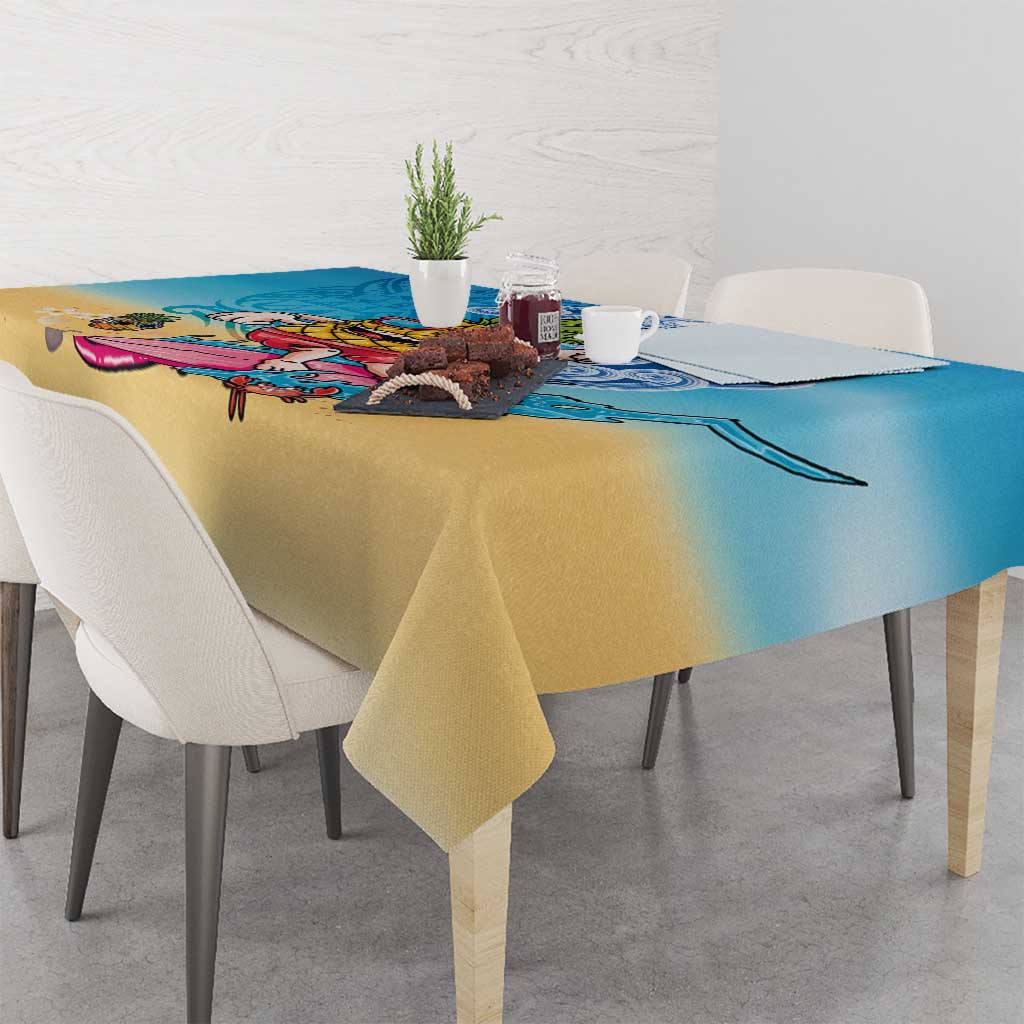 Hawaiian Funny Pineapple Surfing Tablecloth Beach with Tribal Kakau and Plumeria