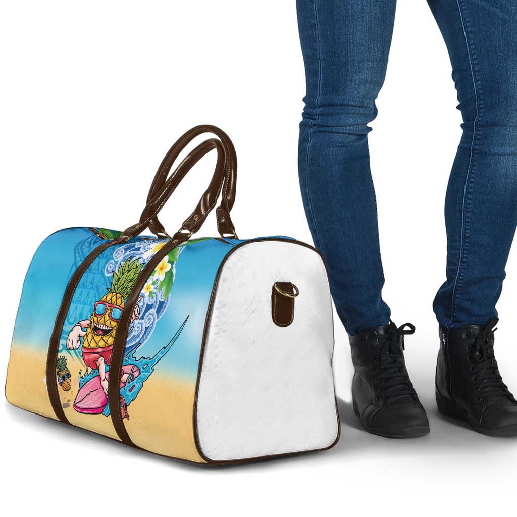 Hawaiian Funny Pineapple Surfing Travel Bag Beach with Tribal Kakau and Plumeria