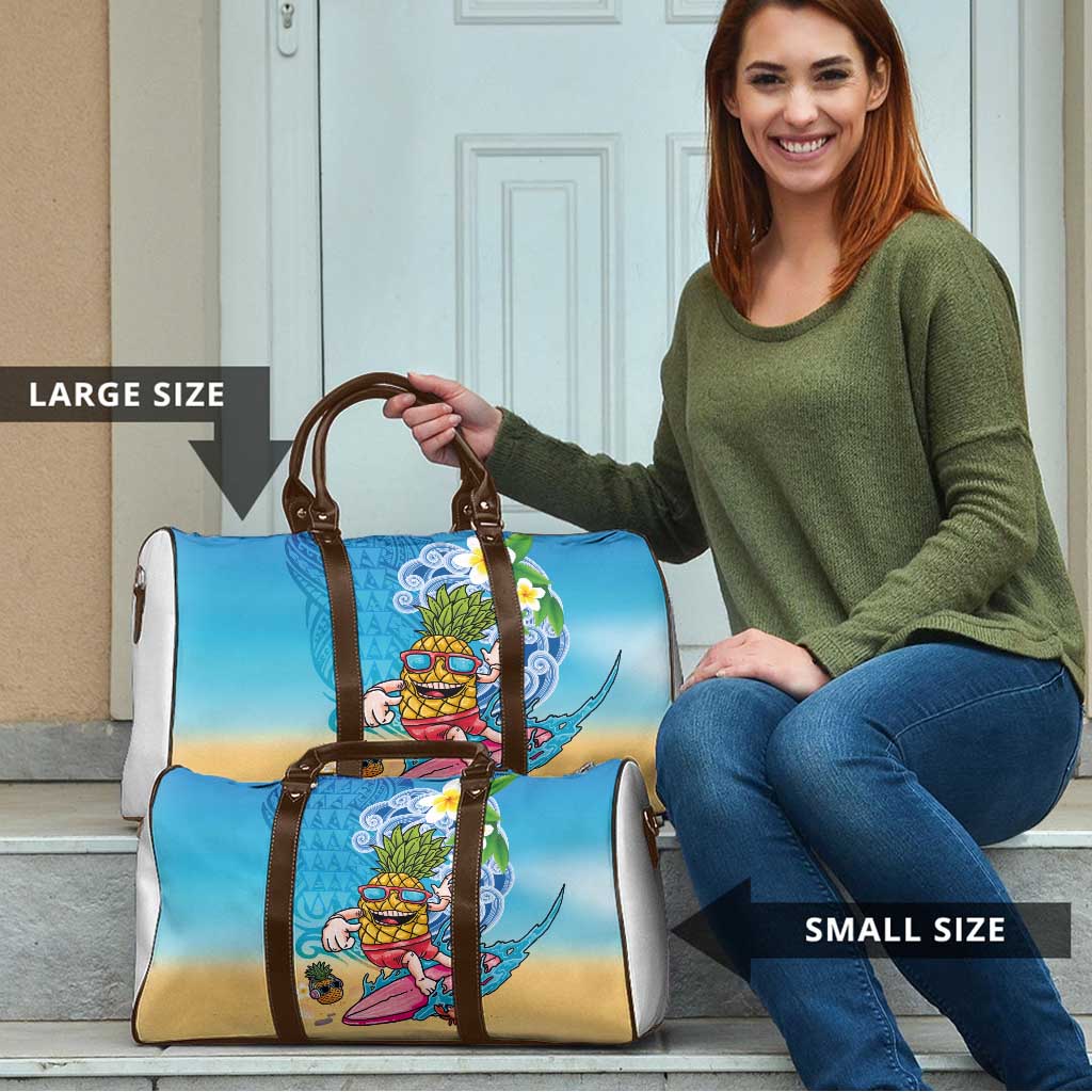 Hawaiian Funny Pineapple Surfing Travel Bag Beach with Tribal Kakau and Plumeria