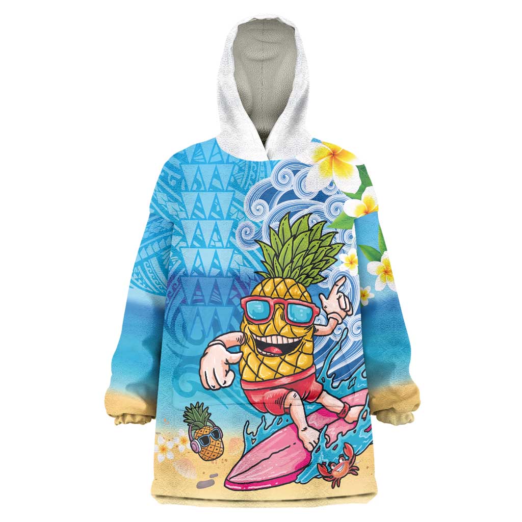 Hawaiian Funny Pineapple Surfing Wearable Blanket Hoodie Beach with Tribal Kakau and Plumeria LT03 One Size Multicolor - Polynesian Pride