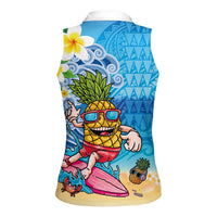 Hawaiian Funny Pineapple Surfing Women Sleeveless Polo Shirt Beach with Tribal Kakau and Plumeria LT03 - Polynesian Pride