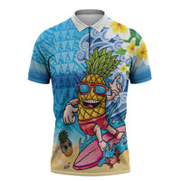 Hawaiian Funny Pineapple Surfing Zipper Polo Shirt Beach with Tribal Kakau and Plumeria LT03 Multicolor - Polynesian Pride
