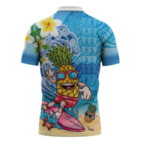 Hawaiian Funny Pineapple Surfing Zipper Polo Shirt Beach with Tribal Kakau and Plumeria LT03 - Polynesian Pride