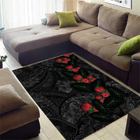Hawaiian Taro Leaves and Ohia Lehua Area Rug Polynesian Tribal Art Tropical Plants Motifs Grayscale LT03 - Polynesian Pride
