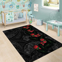 Hawaiian Taro Leaves and Ohia Lehua Area Rug Polynesian Tribal Art Tropical Plants Motifs Grayscale LT03 - Polynesian Pride