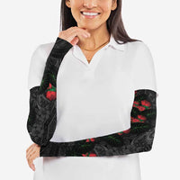 Hawaiian Taro Leaves and Ohia Lehua Arm Sleeves Polynesian Tribal Art Tropical Plants Motifs Grayscale LT03 - Polynesian Pride