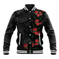 Hawaiian Taro Leaves and Ohia Lehua Baseball Jacket Polynesian Tribal Art Tropical Plants Motifs Grayscale