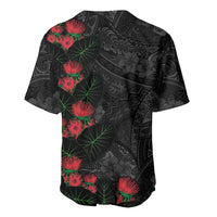 Hawaiian Taro Leaves and Ohia Lehua Baseball Jersey Polynesian Tribal Art Tropical Plants Motifs Grayscale LT03 - Polynesian Pride