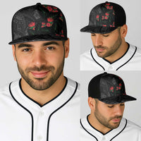 Hawaiian Taro Leaves and Ohia Lehua Baseball Net Cap Polynesian Tribal Art Tropical Plants Motifs Grayscale