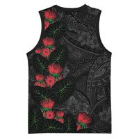 Hawaiian Taro Leaves and Ohia Lehua Basketball Jersey Polynesian Tribal Art Tropical Plants Motifs Grayscale LT03 - Polynesian Pride