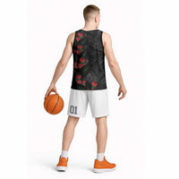 Hawaiian Taro Leaves and Ohia Lehua Basketball Jersey Polynesian Tribal Art Tropical Plants Motifs Grayscale LT03 - Polynesian Pride