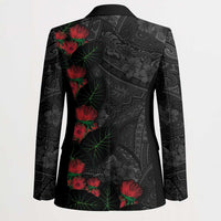 Hawaiian Taro Leaves and Ohia Lehua Blazer Polynesian Tribal Art Tropical Plants Motifs Grayscale