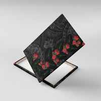 Hawaiian Taro Leaves and Ohia Lehua Canvas Wall Art Polynesian Tribal Art Tropical Plants Motifs Grayscale LT03 With Frame Multicolor - Polynesian Pride