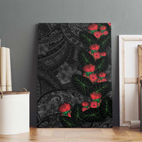 Hawaiian Taro Leaves and Ohia Lehua Canvas Wall Art Polynesian Tribal Art Tropical Plants Motifs Grayscale LT03 - Polynesian Pride