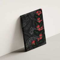 Hawaiian Taro Leaves and Ohia Lehua Canvas Wall Art Polynesian Tribal Art Tropical Plants Motifs Grayscale LT03 - Polynesian Pride