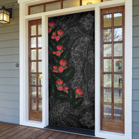 Hawaiian Taro Leaves and Ohia Lehua Door Cover Polynesian Tribal Art Tropical Plants Motifs Grayscale LT03 - Polynesian Pride
