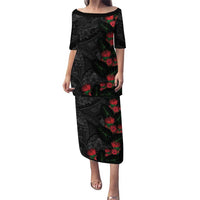 Hawaiian Taro Leaves and Ohia Lehua Family Matching Puletasi and Hawaiian Shirt Polynesian Tribal Art Tropical Plants Motifs Grayscale LT03 Mom's Dress Multicolor - Polynesian Pride
