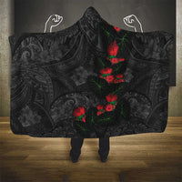 Hawaiian Taro Leaves and Ohia Lehua Hooded Blanket Polynesian Tribal Art Tropical Plants Motifs Grayscale LT03 - Polynesian Pride